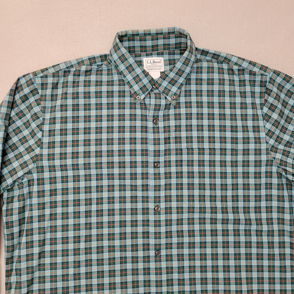 L.L. Bean Men's Teal and Black Checkered Shirt